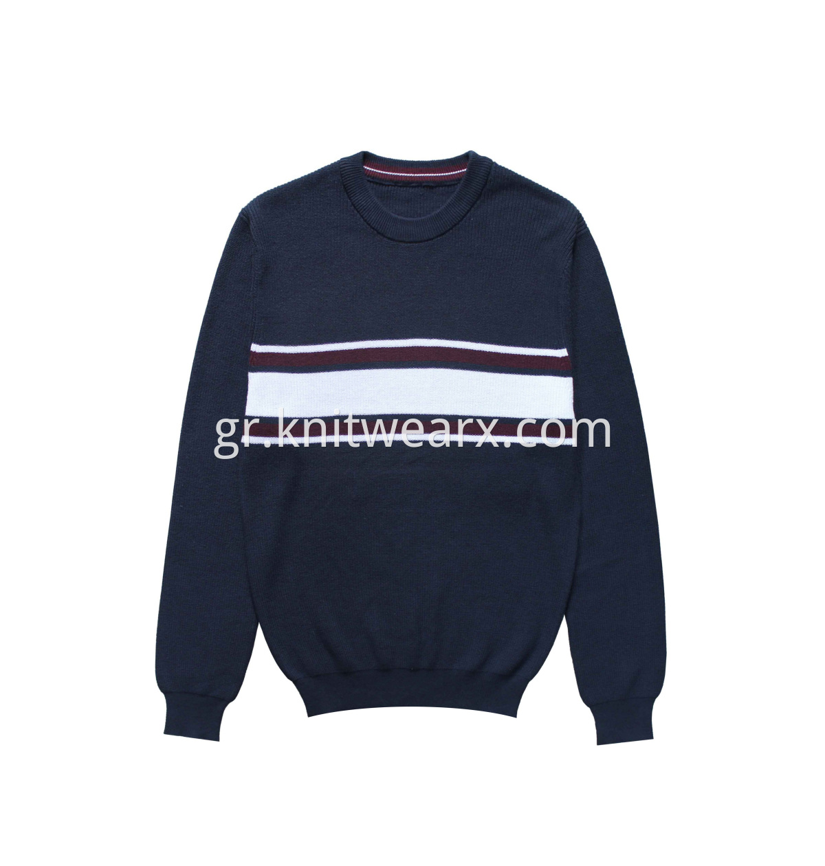 Men's Knitted Multi-Color Stripe Rib Stitch Crewneck Sweater